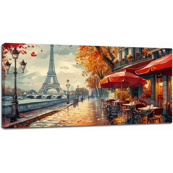VELVET Large Paris Eiffel Tower Wall Art Street Scenery Canvas Over Livg Room Kitchen Pictures Prts Maple Cafe Modern Wall Decor Patg Artwork for Dg Office Home 18x12inch Framed