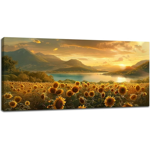 VELVET Large Sunflower Landscape Wall Art Mounta Lake Pictures Wall Decor Nature Canvas Patg Home Modern Artwork Decorations for Livg Room Bedroom Bathroom Office 14x11inch Framed