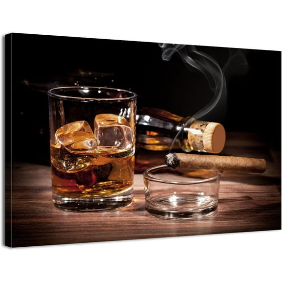 VELVET Large Wine Wall Art for Bar Wall Decor Still Life Canvas Prints Picture Retro Whisky Painting Rustic Bar Bourbon Goblet Poster Modern for Pub Restaurant Dining Room Decoration 14x11inch Framed
