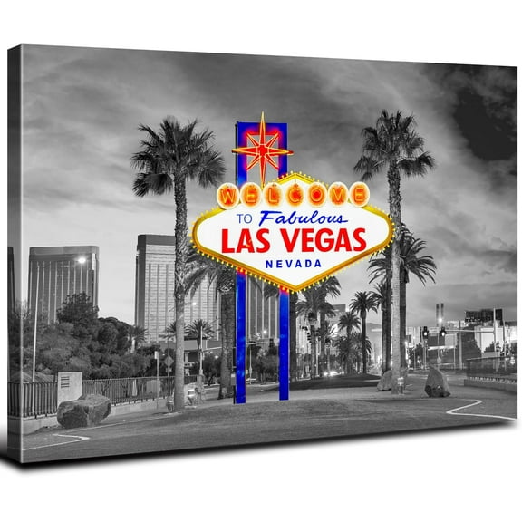 VELVET Las Vegas Skyline Wall Art Living Room Modern City Poster Decor Black and White Canvas Prints Cityscape Photography Picture Welcome Sign Painting Vintage Artwork Decorations 14x11inch Framed