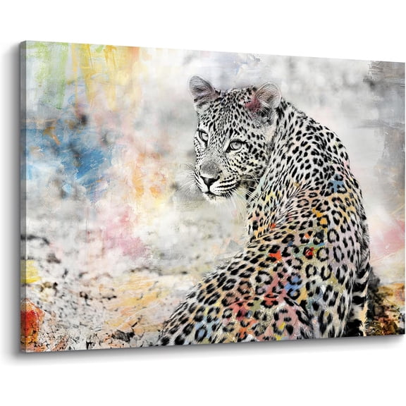 VELVET Leopard Canvas Pictures for Wall: Black and White Cheetah Patg Wild Animal Wall Art Wildlife Artwork Prt Bathroom 14x11inch Framed