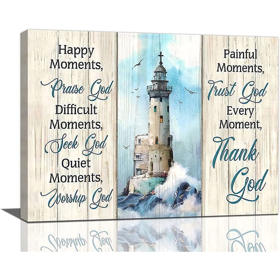 VELVET Lighthouse Wall Art Nautical Lighthouse Decor, Ocean Coastal Pictures, Christian Quotes Religious Canvas Painting Prints, Modern Artwork for Bedroom - 18x12inch Framed