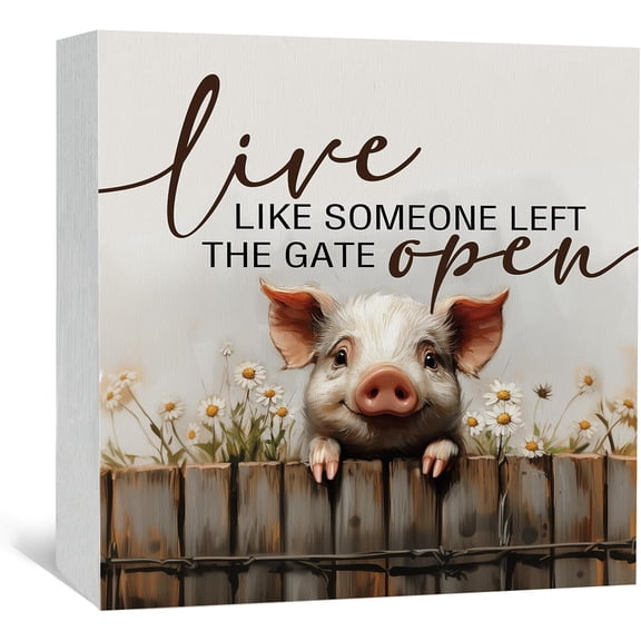 VELVET Live like Someone Left the Gate Open Pig Sign,Farm House Cottagecore Pig Wooden Signs,Rustic Farmhouse Wood Sign Decor,Farm Animal Pig Decor for Kids Office Badroom Kitchen 14x11inch Framed