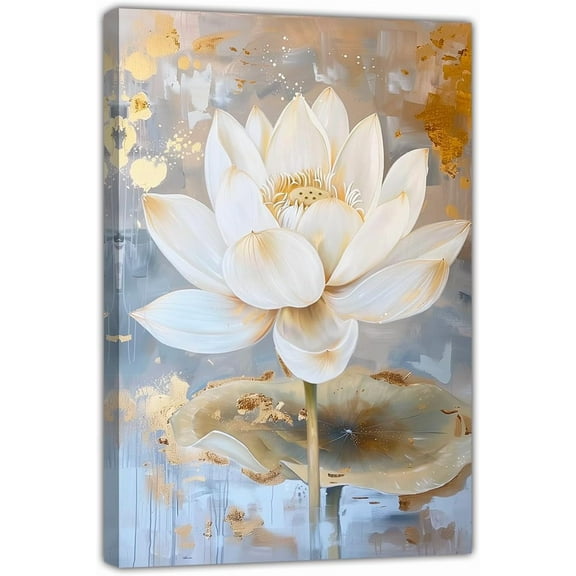 VELVET Lotus Canvas Wall Art White Golden Flower Picture Prints Water Lily Poster Modern Nature Artwork Painting Yoga Spa Bathroom Decor (Pink, ) 11x14inch Framed