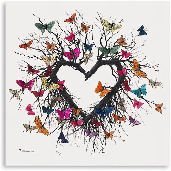 VELVET Love Tree Wall Art Patg: Posters for Room Aesthetic Butterflies Heart Shaped Branches Prt Home Decorations for Livg Room Easy to Hang (x1 Panel) 10x8inch Unframed