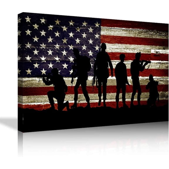 VELVET Military Soldiers Army USA US American Flag Wall Art Canvas Prts Th Blue Red Le Home Decor Pictures for Livg Room Bedroom Large Panel Posters Patgs Ready to Hang 10x8inch Unframed