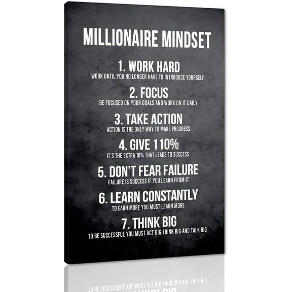 VELVET Millionaire Mindset 7 Rules Wall Art Motivationalspirational Positive Quotes Office Home Decor Success Easy to Hang- 8x10inch Framed