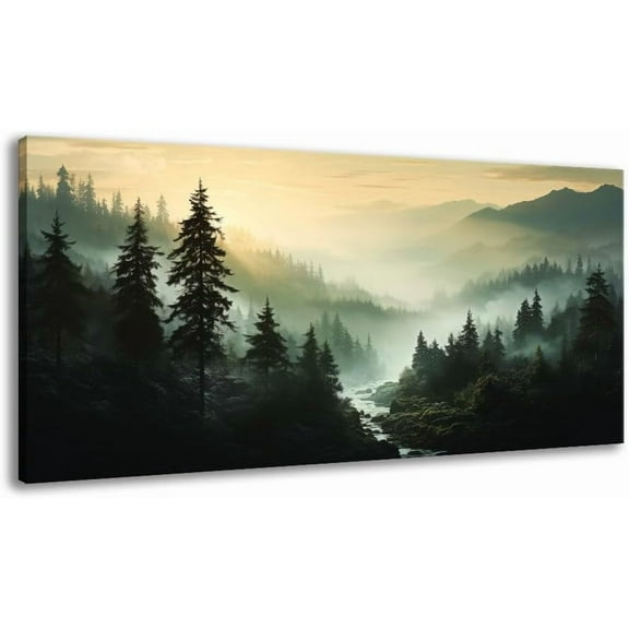 VELVET Misty Forest Canvas Wall Art Foggy Mounta Landscape Nature Picture Decor for Bathroom Livg Room Pe Trees Smoky Scenery Patg Artwork for Bedroom Home Office Decorations 10x8inch Unframed