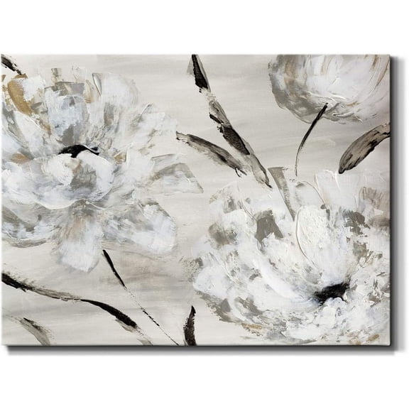 VELVET Misty Morning Blooms Wall Art, White Floral Artwork, Beautiful Spring Flowers, Premium Gallery Wrapped Canvas Décor, Ready to Hang, Made America Print 24x20inch Framed