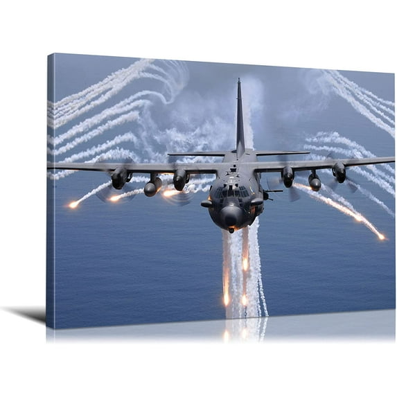 VELVET Modern Airplane Canvas Art Military Attack Aircraft AC130 Gunship US Air Force Fighter Jet Wall Posters Decor Airplane Wall Art Decor Ready to Hang for Room Decor 10x8inch Unframed