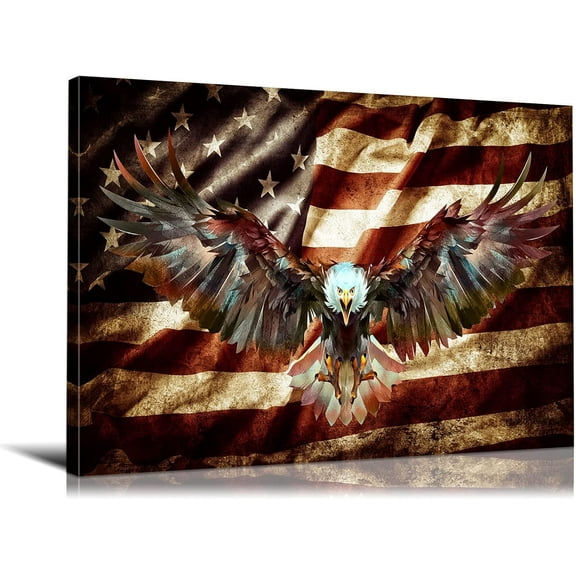 VELVET Modern American Flag Wall Decor Bald Eagle Canvas Wall Art Patriotic Decorations Wooden American Flag Poster Military DecorAmerican Flag Artwork for Home Office Decor 14x11inch Framed