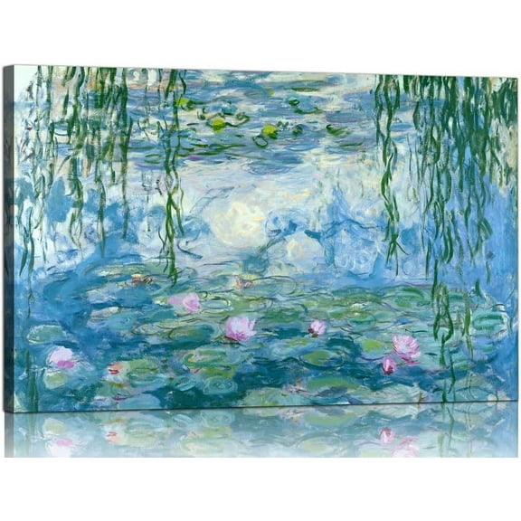 VELVET Monet Water Lilies Wall Art Famous Oil Paintings Impressionist Wall Art Classic Canvas Artwork Decor Picture Claude Monet Prints Water Wall Art for Home Office Decorations(es) 14x11inch Framed
