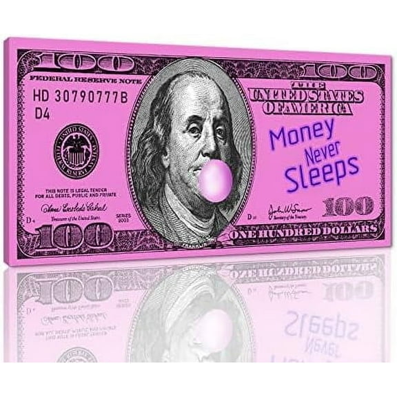 VELVET Money Never Sleeps Wall Art spiraional Pk Dollar Money Artwork Pop Art Wooden Ready to Hang- 18x12inch Framed