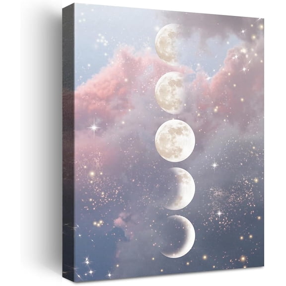 VELVET Moon Phases Wall Art Decor, Moon Phases Canvas Poster Prt for Home Livg Room Dorm Wall Decor 12x18inch Framed