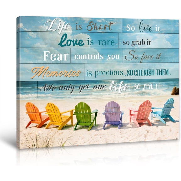 VELVET Motivational Beach Wall Art Coastalspirational Quotes Wall Decor, Ocean Seascape Beach Chair Canvas Prints, Seaside Sea Wave Pictures for Bathroom Bedroom Office Decor, 14x11inch Framed