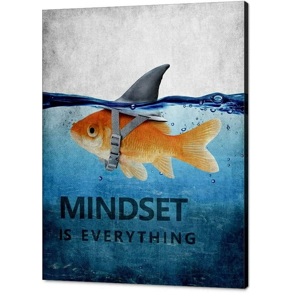 VELVET Motivational Goldfish Canvas Office Print Wall Art Shark Picture Animal Poster Painting Modernspiring Artwork Wooden Decor for Living Room Office Home Decor Ready to Hang- 11x14inch Framed