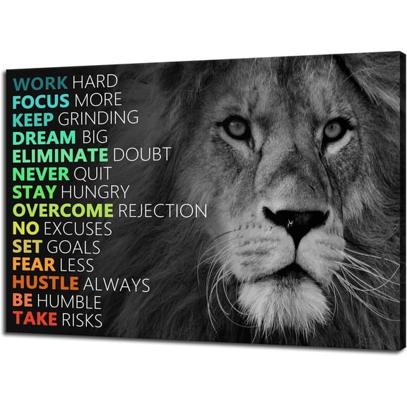 VELVET Motivational Wall Decor Positive Canvas Wall Art spirational Lion Success Posters Canvas Patgs Wooden Colorful Artwork Office Livg Room Home Decoration Ready to Hang 14x11inch Framed
