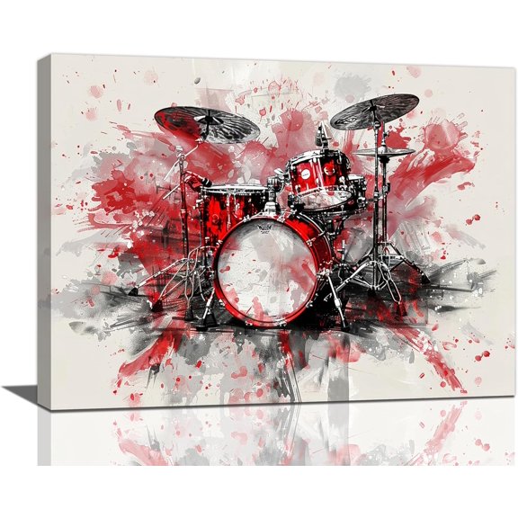 VELVET Music Drum Wall Art Pictures Pop Graffiti Wall Decor Canvas Painting Home Modern Artwork Decorations for Bathroom Living Room Bedroom Office 24x20inch Framed