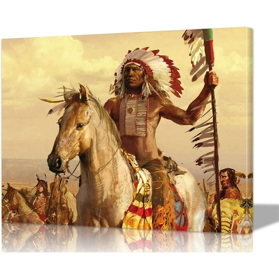 VELVET Native American Wall Art, Lightweightdian Wall Decor Chiefs Poster with Built-in Wooden ian Decorations for Bedroom & Living Room Ready to Hang 16x12inch Framed