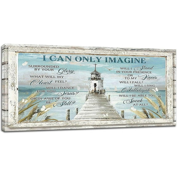 VELVET Nautical Lighthouse Large Wall Art Scripture Christian Wall Decor I Can Only Imagine Quotes Picture Canvas Prints Artwork for Home Living Room Bedroom 10x8inch Framed