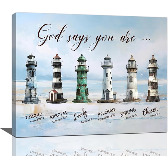 VELVET Nautical Lighthouse Wall Art Beach Wall Decor Rustic God Says You Are Quotes Canvas Prt Patg Artwork Home Decorations for Bedroom Livg Room Bathroom Kitchen 18x12inch Framed