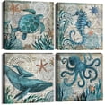 thumbnail image 1 of VELVET Nautical Wall Decor Beach Themed Seahorse Wall Art Coastal Decor Teal Sea Turtle Pictures Canvas Paintings for Living Room Decorations Ocean Poster Large Artwork 4 Pcs/Set 16x12inch Framed, 1 of 6
