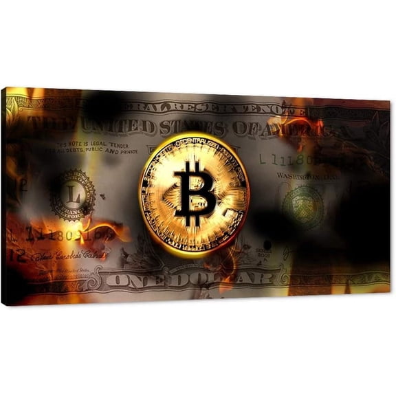 VELVET Office Artwork Wall Decor Motivational Burng Bitco and Dollars Creative Artwork Office Modern Home Wall Art Work Positive Money Canvas Wall Pictures Posters for Study Room Gym- 10x8inch Framed