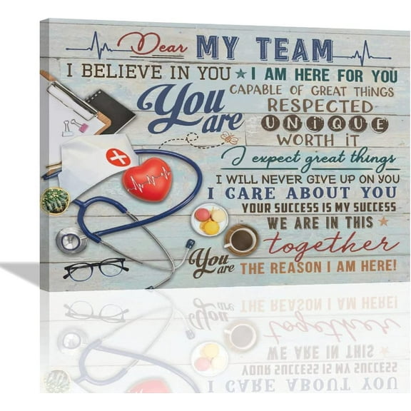 VELVET In This Office Canvas Art Nurse Cap Stethoscope Painting for Medical Staff Team Dear My Team Nurses Gifts Artwork Inspirational Quotes Poster Wall Decor for Office 10x8inch Unframed