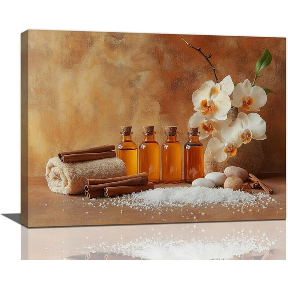 VELVET Orange Bathroom Decor Wall Art Orchid Spa Pictures Zen Spiritual Relax Calm Canvas Prints Painting Modern Artwork for Home Bedroom Living Room Yoga Meditation Room 18x12inch Framed