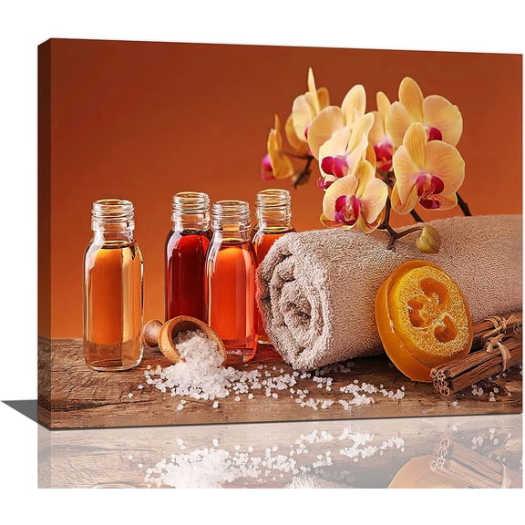 VELVET Orange Bathroom Decor Wall Art Zen Orchid Painting Spa Pictures Canvas Prints Modern Home Artwork for Bedroom Living Room Meditation Room 24x16inch Framed