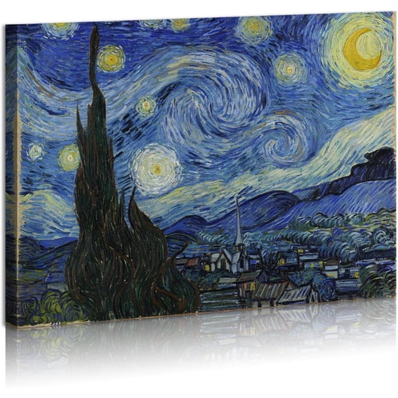 VELVET Palace Learng The Starry Night 1889 by Vcent Van Gogh Patgs Reproduction Pictures Home Decor for Livg Room Bedroom Office Canvas With Woodes 10x8inch Unframed