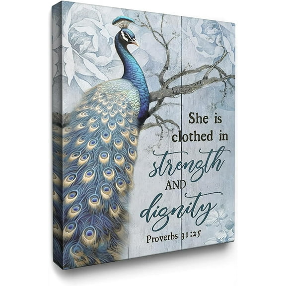 VELVET Peacock Canvas Wall Art Peacock Picture Wall Decor Bible Verse spirational Quotes Posters Home for Livg Room Bedroom Bathroom Decoration 16x20inch Framed