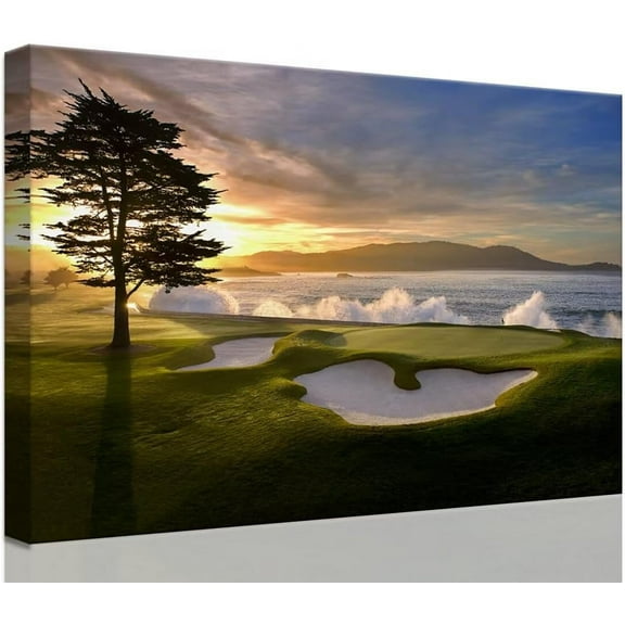 VELVET Pebble Beach Golf Course Wall Art Pictures Golf Course Poster Canvas Prts Golf Artwork Wall Decor for Livg Room Bedroom Bathroom Home Decorations Ready to Hang 14x11inch Framed