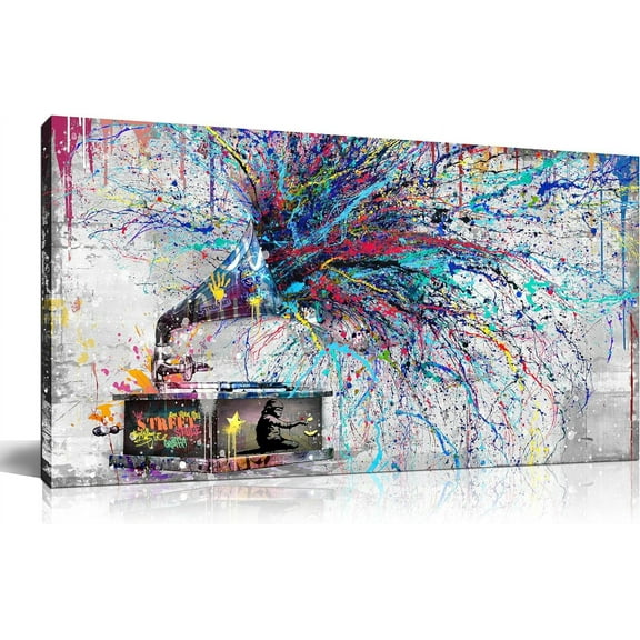 VELVET Phonograph Wall Art for Livg Room, Graffiti Canvas Wall Decor for Bedroom, Watercolor Prt Patg, Colorful Picture Decoration,es 14x11inch Framed