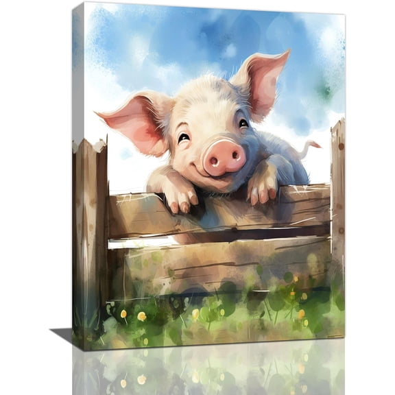 VELVET Pig Wall Art Farmhouse Pig Pictures Wall Decor Pigs Canvas Print Painting Home Modern Decorations Artwork For Living Room Office Bedroom Bathroom 20x24inch Framed