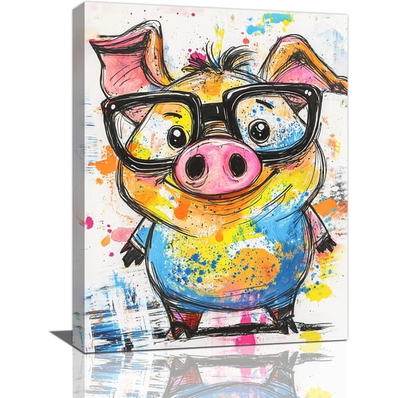 VELVET Pig Wall Decor Cute Pig Pictures Funny Pigs Canvas Wall Art Painting Home Modern Artwork Decorations for Living Room Bedroom Bathroom Office 16x20inch Framed