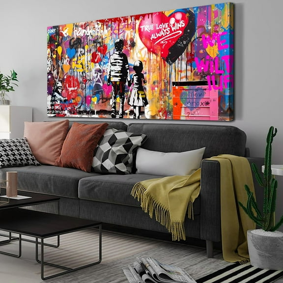 VELVET Pk Canvas Wall-Art - Graffiti Wall Decor Aesthetic - Balloon Poster Large Wall Art for Livg Room Ready to Hang 10x8inch Framed