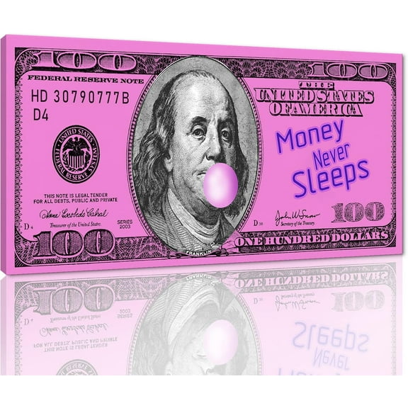 VELVET Pk spirational Office Canvas Art Benjam Frankl 100 USD Dollar with Positive Quote Money Never Sleeps Creative Money Artwork Gift Choice for Men Workplace Gym Decor Easy to Put- 10x8inch Framed