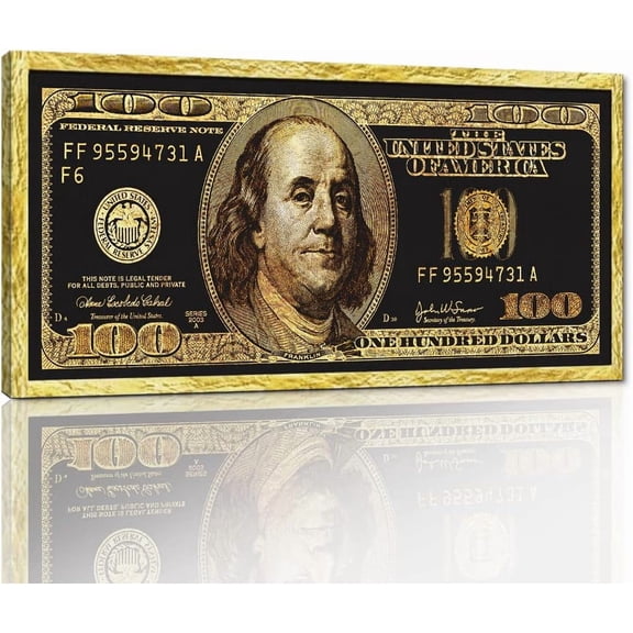 VELVET Positive Golden Dollar Money Canvas Patgs Prts Wall Art 100 Bill Money Abstract Wall Pictures HD Prt Gift Choice for Men Farmhouse Bar Classroom Wall Decor Gallery Wrapped- 14x11inch Framed