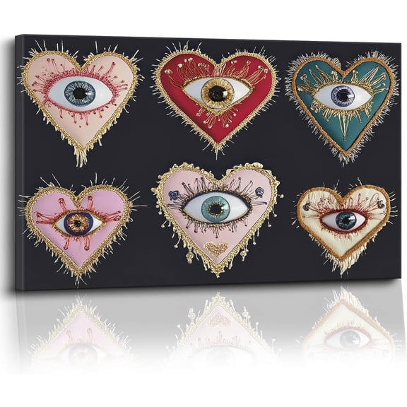 VELVET Psychedelic Eyes Wall Art Psychedelic Love Heart Prt Hippie Cool Mystic Eyes Dark Aesthetic Poster Gothic Wizard Art Picture Eclectic Wall Decor x 1 24x16inch Framed