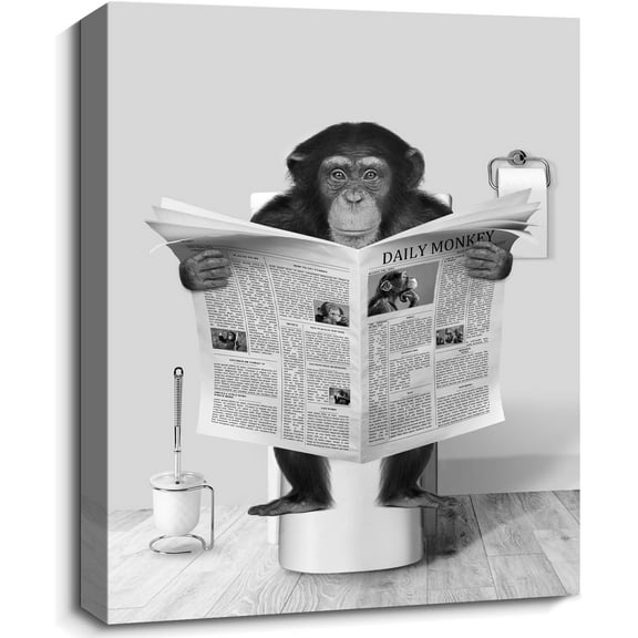 VELVET Pureluca Funny Gorilla Wall Art Black & White Cute Monkey Chimp Canvas Modern Aesthetic Gray Bathroom Poster 12x18inch Framed