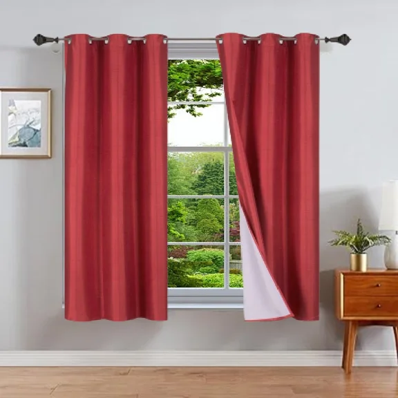Gorgeous Home Linen Red Foam Backing 2pc Blackout Panel Window Grommet Curatin Drape 35" Width X 63" Length Each pc