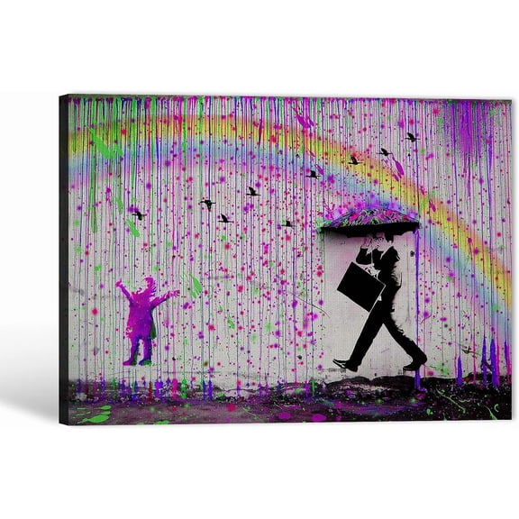 VELVET Rainbow Rain Graffiti Prints Colorful Graffiti Art Canvas for Living Room Decor, Pop Wall Art 18x12inch Framed