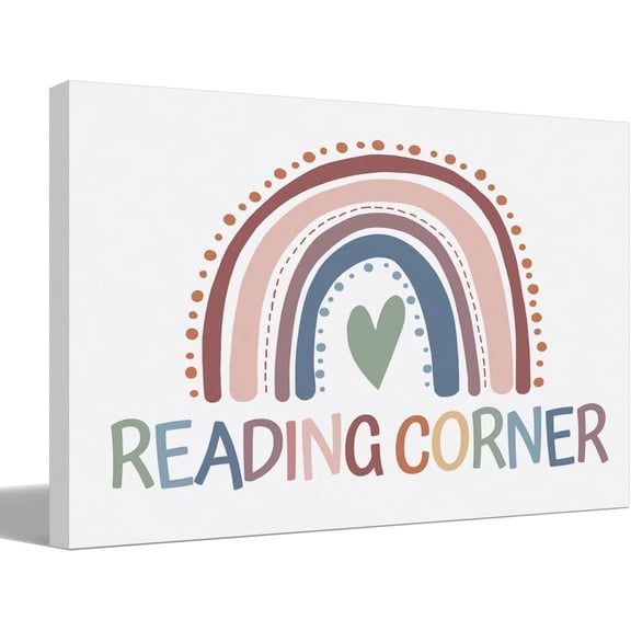VELVET Readg Corner Boho Rabow Wall Art Prts,Boho Kids Canvas Wall Art for Calmg Corner Preschool Classroom library,Gifts for Book Lovers Girls Boys 24x20inch Framed