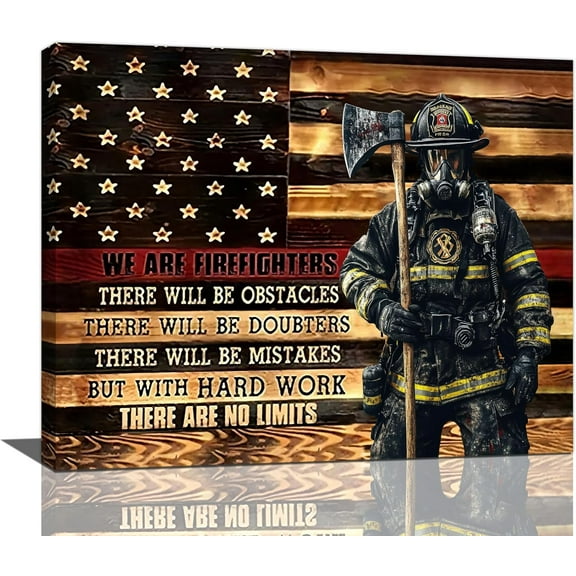 VELVET Retro Firefighter Wall Art Firefighter Wall Decor Motivational Pictures Canvas Print Painting Artwork Home Decorations for Bedroom Living Room Fire Station 10x8inch Framed