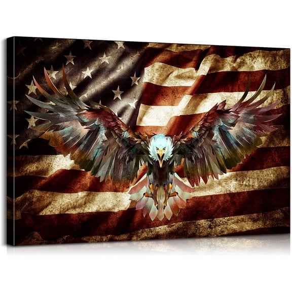 VELVET Rustic American Flag Wall Art American Flag with Bald Eagle Wall Decor American Wall Flag Artwork Eagle Pictures Wall Decor Patriots Poster American Flags for Ready to Hang 16x12inch Framed
