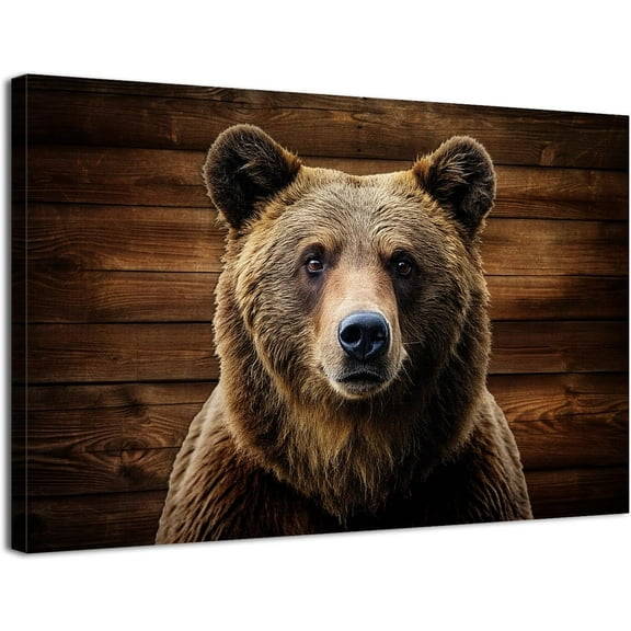 VELVET Rustic Bear Wall Art for Living Room Bear Pictures Wall Decor Farmhouse Wildlife Animal Photo Prints Bear Portrait Canvas Painting Wood Grain Background Cabin Decor for 10x8inch Framed
