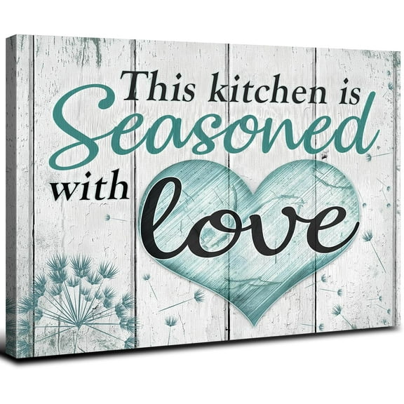 VELVET Rustic This Kitchen is Seasoned with Love Signs for Decor Farmhouse Kitchen Pictures Wall Decor Country Dining Room Wall Art Green Plant Restaurant Wood Canvas Classy Kitchen 10x8inch Framed