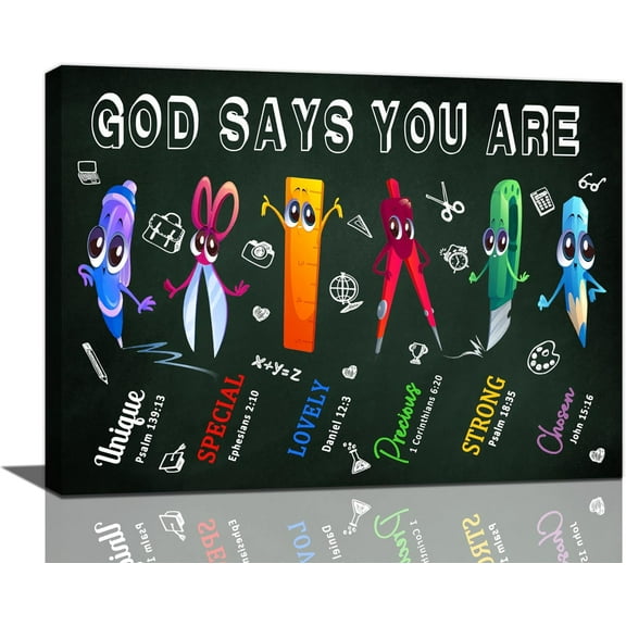 VELVET School Wall Art God Says You Are Pictures Wall Decor Classroom Teacher Canvas Patg Prt Home Modern Artwork Decorations for Bathroom Livg Room Bedroom Office 14x11inch Framed