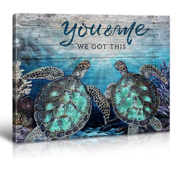 VELVET Sea Turtle Bathroom Pictures Wall Decor Turquoise Sea Turtle Canvas Wall Art Ocean Animals Paintings Prints Modern Home Artwork for Living Room Bedroom Decoration 24x16inch Framed